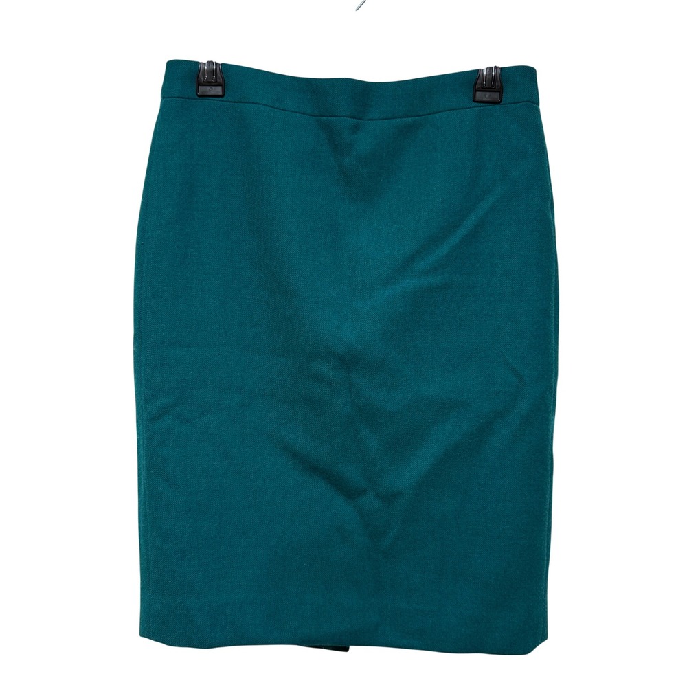 J.Crew No. 2 Pencil 100% Wool Skirt Teal Green Sz 2 Career Work Holiday Office